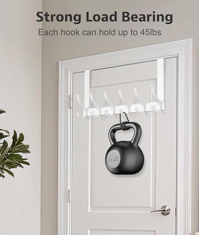 Optish Over The Door Hooks, Door Hanger Hooks for Hanging, Over The Doors Towel Racks for Bathroom, Coat Rack Dorm Essentials (1Pack, White, Fit 1-3/4" Doors)