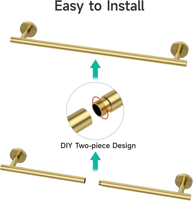 USHOWER Light Gold Towel Bar, 24-Inch Towel Racks for Bathroom | Thicken SUS304 Stainless Steel Towel Rod, Towel Holder Wall-Mounted, Modern Home Decor (Total Length 26-Inch)