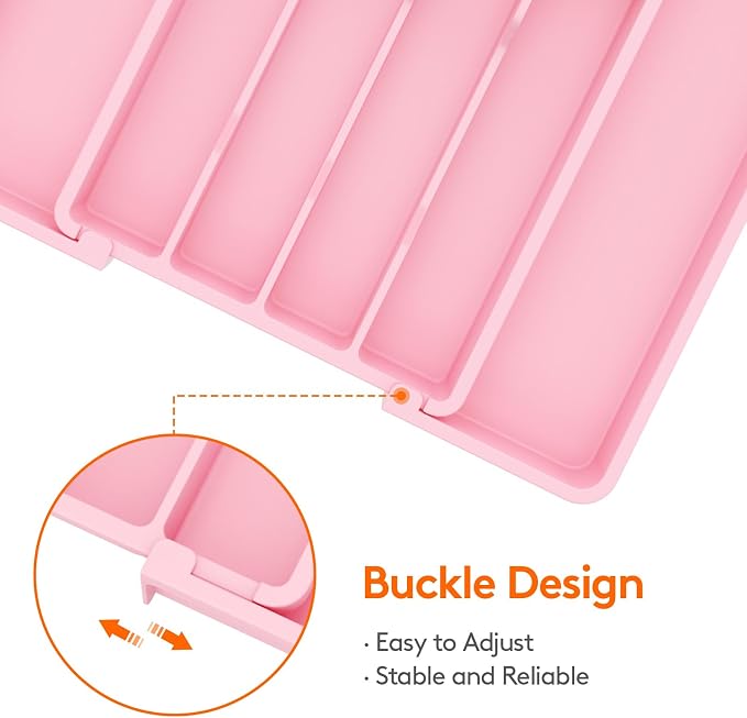 Lifewit Silverware Drawer Organizer, Expandable Utensil Tray for Kitchen, BPA Free Flatware and Cutlery Holder, Adjustable Plastic Storage for Spoons Forks Knives, 8.5"-14.1" x 12.1", Pink