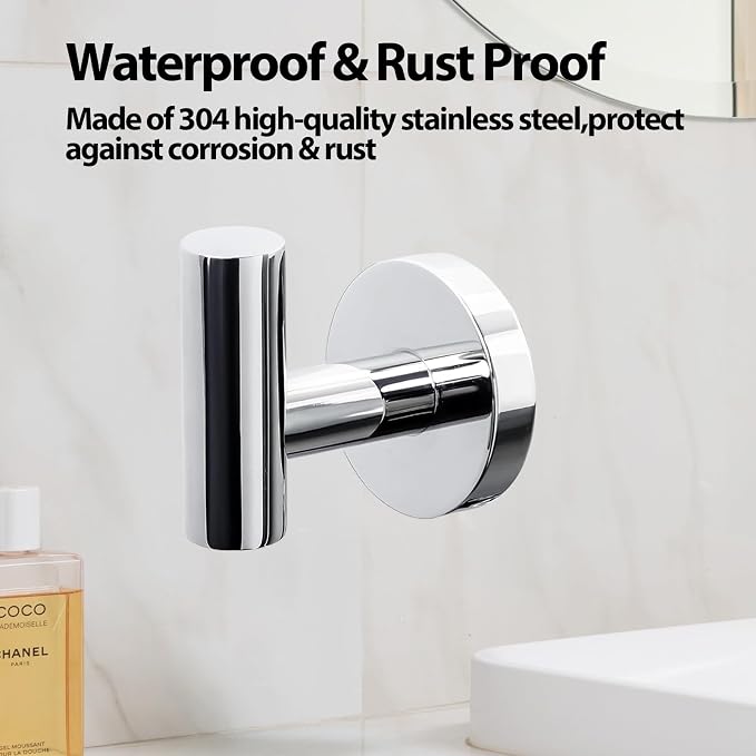 Kruodop Towel Hooks for Bathroom,6 Packs Wall Mount Towel Holder,Black Matte Wall Robe Hook,Stainless Steel Heavy Duty Door Hanger Towel Hook for Kitchen, Bedroom,Hotel,Pool,Coats
