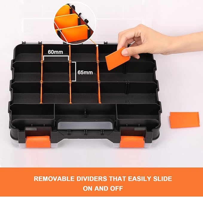 Mayouko Double Side Tools Organizer, Customizable Removable Plastic Dividers, Hardware Box Storage, Excellent for Screws,Nuts,Small Parts, 34-Compartment,2 PCS Set,12.6"L x 10.6"W x 3.2"H