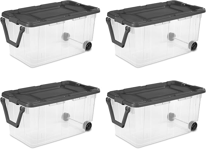 Sterilite 4-Pack Modular Stacker Box, Durable Clear Plastic Storage Bins with Latching Lids, 160 Quart - Stackable Organizing Container Boxes for Closet, Bathroom, and Office