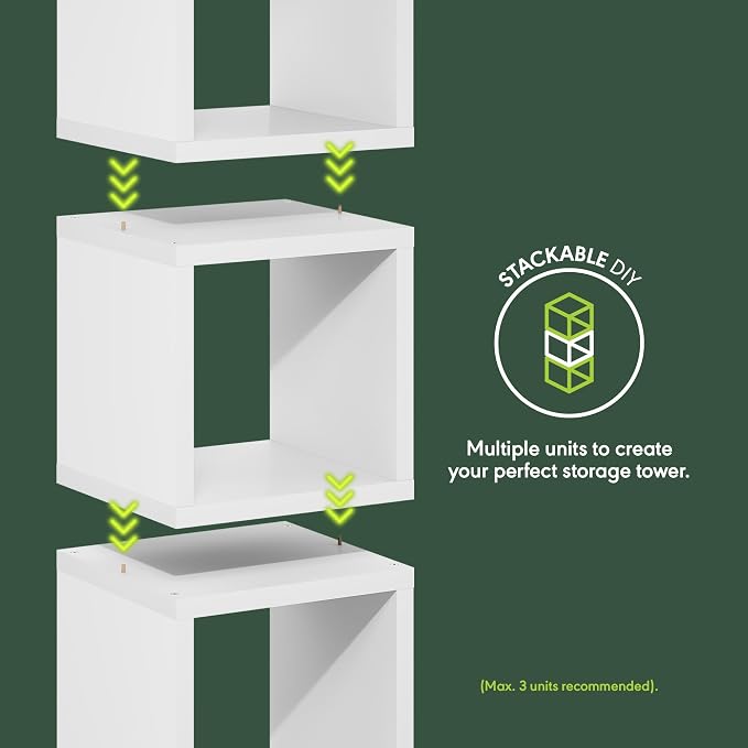 Furinno Cubicle Book Shelf, Stackable Bookshelf, Cube Storage Organizer Bookcase with Open Back, Extra Thick, 15.8" x 15.8" x 14.6", for Living Room, Bedroom, Home Office, White