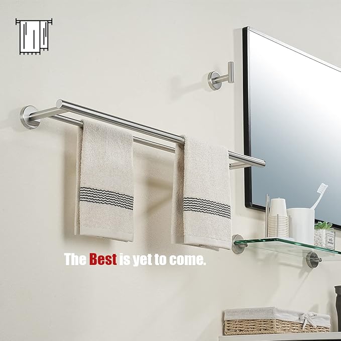 JQK Double Towel Bar 27 Inch, Brushed Steel Useable Length 24 Inch 304 Stainless Steel Thicken 0.8mm Bath Towel Rack for Bathroom, Towel Holder Wall Mount, TB100L24-BN