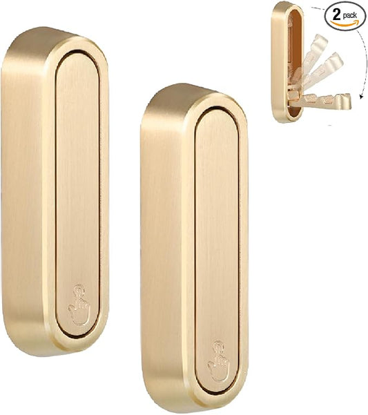 Folding Coat Hooks, 2 Pcs Foldable Gold Wall Hooks Heavy Duty Foldable Hook Bathroom Towel Hooks Robe Hooks Wall Mounted for Hanging Coat Towels Clothes Hat Bags Keys