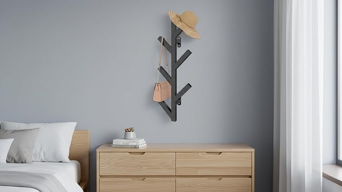 Vlush Wall Mounted Metal Coat Rack with 6 Hooks Modern Minimalist clothes rack, Upright Coat Rack for Hanging Clothes, Hats, Hanging Bags and Scarves Entrance Wall Iron Coat Racks (Black)