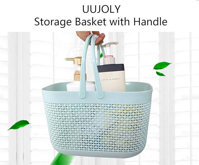 Plastic Portable Shower Caddy Basket, Storage Organizer with Handle, Blue | Bottom Drain Holes, Keep Dry, Sturdy and Durable, Easy to Carry for Bathroom, Kitchen, Dorm Room, RV, College