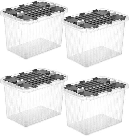 Superio Storage Bins with Lids, Clear Plastic Containers for Organizing, Stackable Totes, BPA Free, Odor Free, Organizer Boxes for Home, and Dorm, 53 Quart (4 Pack, 20.25"x14"x14.6")