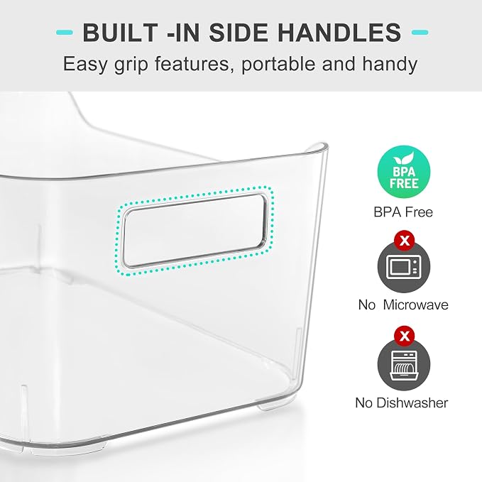 Heyuzb Pantry Organizers and Storage, 12 Pack Clear Plastic Storage Bins for Freezer, Multi-Use Organizer Bins for Kitchen, Office, Fridge, Cabinet and Shelf Organizing