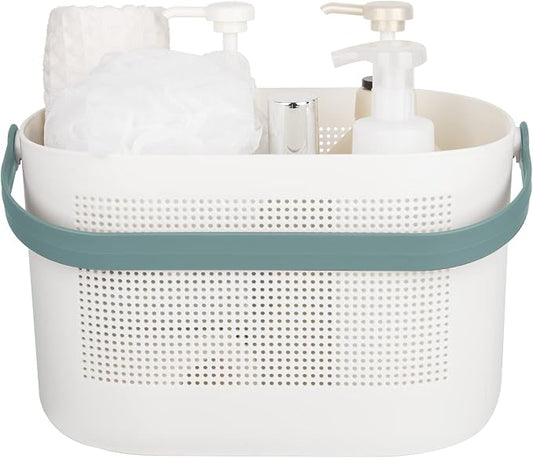 Plastic Portable Shower Caddy Basket, Storage Organizer with Handle, Green | Bottom Drain Holes, Keep Dry, Sturdy and Durable, Easy to Carry for Bathroom, Kitchen, Dorm Room, RV, College