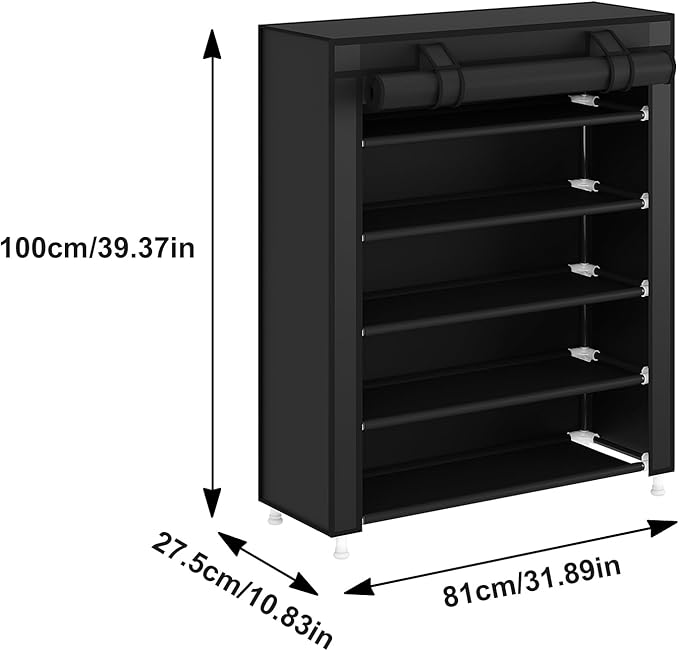 Laiensia 5-Tier Vertical Shoe Rack Organizer, Space Saving Shoe Storage Organizer, Non-Woven Cover Shoe Shelf Holds 20-25 Pairs for Bedroom, Hallway, Closet Entryway, Black