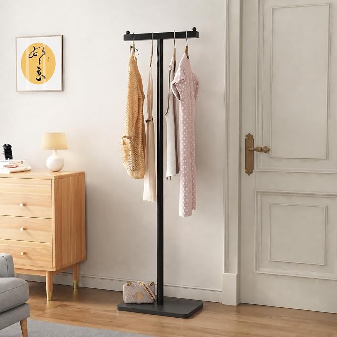 Freestanding Coat Racks with Marble Base Heavy Duty Clothes Rack Stand for Entryway, Bedroom, Living Room, Boutiques-15.7''L,BLACK