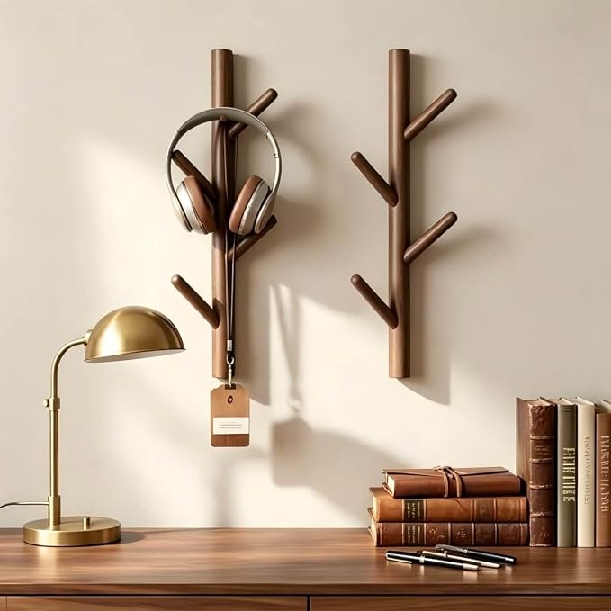 Wooden Wall Mount Coat Rack | Wall Coat Rack, 4 Hooks Tree Branch Coat Rack Wall Mount, Hat Rack for Wall Heavy Duty, Bathroom Towel Rack 2 Pack