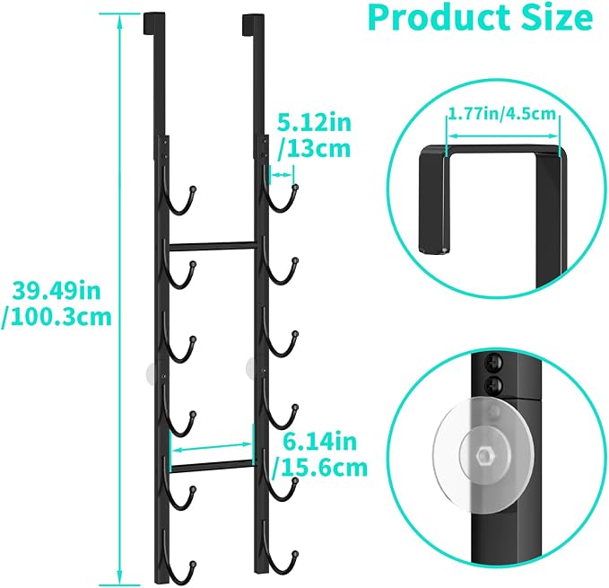 HapiRm Rolled Towel Racks for Bathroom - 6-Tier Over The Door & Wall Mounted Bathroom Towel Storage, Hanging Metal Organizer for Towels & Bath Sheets, Space Saving Rack for Bathroom, Camper, RV, Black