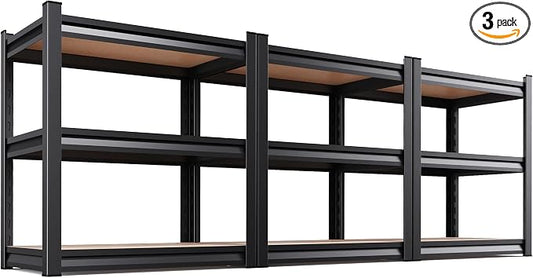 3-Pack 3-Tier Heavy Duty Garage Shelving Set for Home Storage & Organization, Adjustable Metal Utility Rack for Garage, Pantry, Kitchen, Closet & Household Essentials, 33.5"H x 35.4"W x 15.7"D