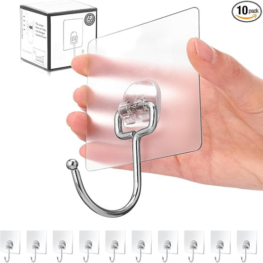 Antimbee 10-Pack All-Purpose Large Adhesive Hooks for Hanging, Banana Hook, Heavy Duty Adhesive Hooks 37 lb(Max), Sticky Wall Hook fit Home, Bathroom, Kitchen, Office and Outdoor