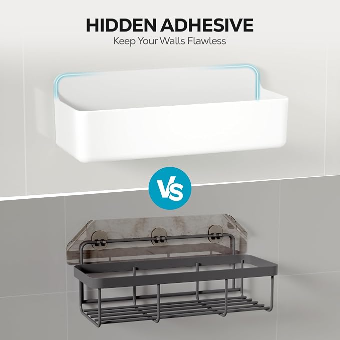 Nieifi Adhesive Shower Shelves, White, 5 Pieces | Rustproof ABS, Large Capacity, Removable Design, Easy-Clean, No Drilling Shower Organizer for Bathroom Storage & Home Decor