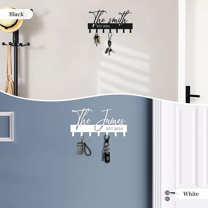 Customized Meaningful Phrase Key Holder Wall Mount,Black Exquisite Metal Key Hanger for Wall,Key Hooks with Screw for Hallway,Office,Kitchen Decor