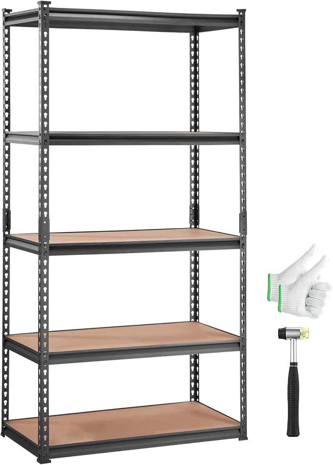 VEVOR Storage Shelves 5-Tier Adjustable 2000 lbs 36"x18"x72" Shelving Unit | Heavy Duty Garage Storage Metal Utility Rack Shelf for Kitchen, Pantry, Basement, Bathroom, Laundry, Living Room, Warehouse