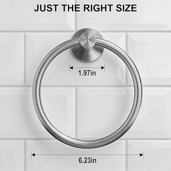 SetSail Towel Holder for Bathroom Wall Silver Towel Ring Stainless Steel Hand Towel Holder Heavy Duty Towel Hanger for Bath, Kitchen Drill Hole, 2 Pack