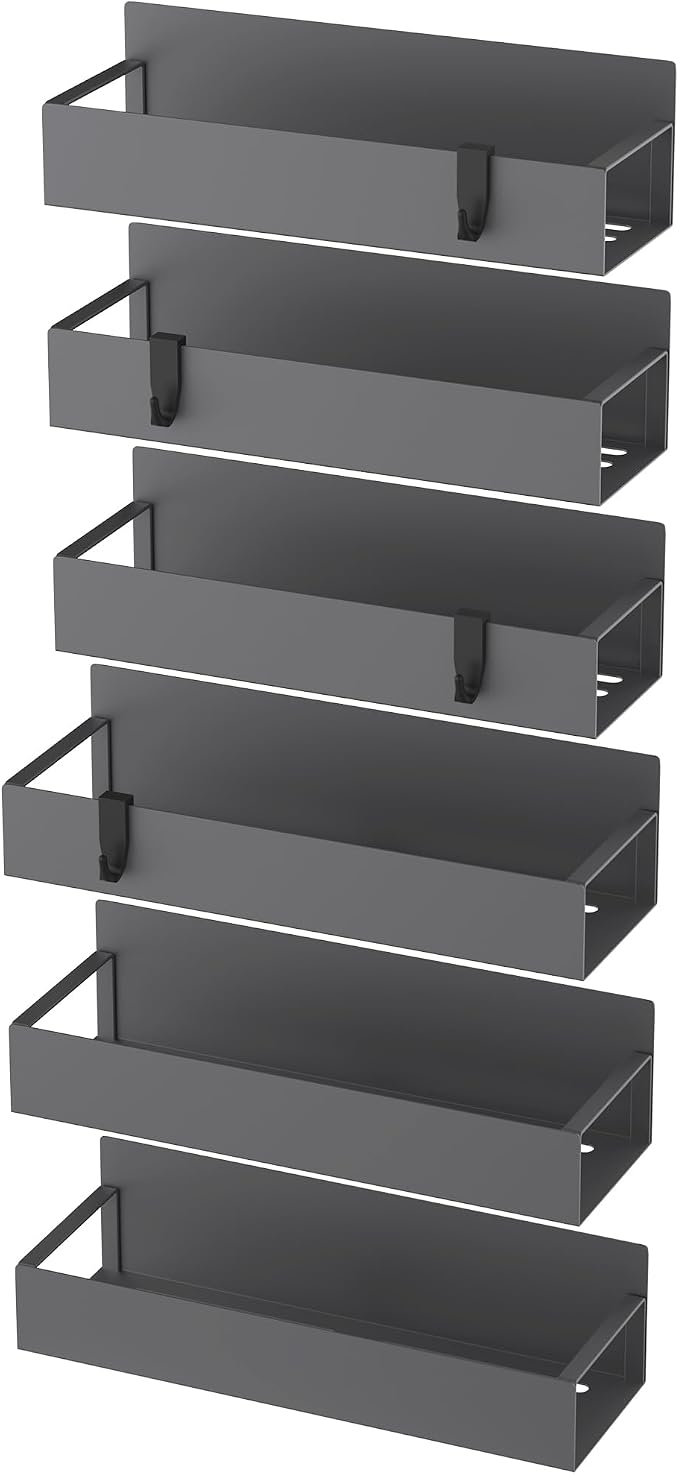 HuggieGems 6 Pack Magnetic Spice Storage Rack Organizer for Refrigerator and Oven, Dark Gray Fridge Organizers and Storage