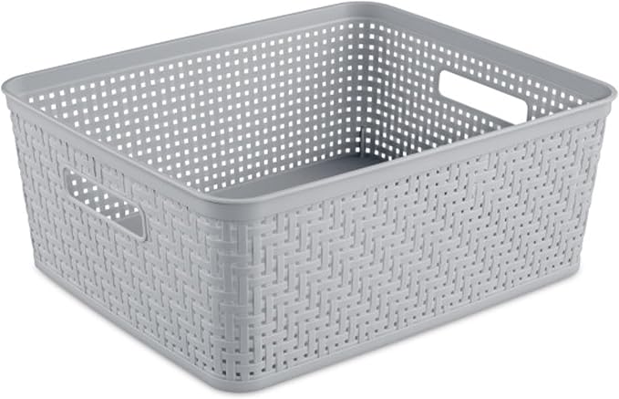 Sterilite 24 Pack Plastic Storage Bin Organization Containers, Short Baskets, Cement