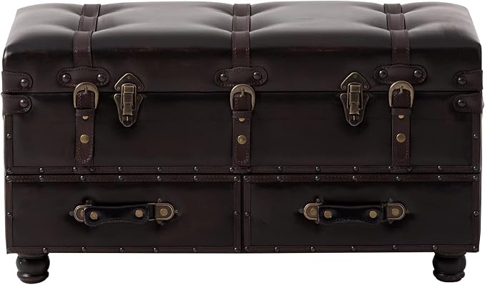 COZAYH Vintage Storage Bench, Upholstered Wooden Ottoman Chest Box, Brown