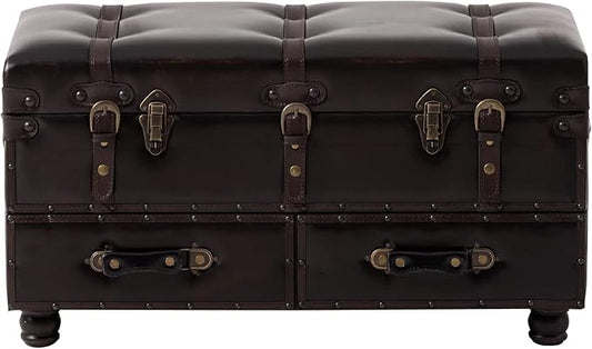 COZAYH Vintage Storage Bench, Upholstered Wooden Ottoman Chest Box, Brown