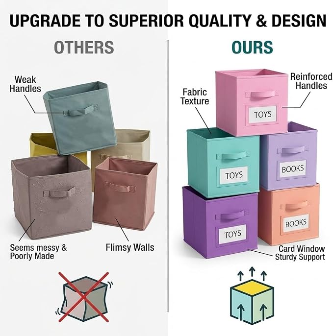 SUREMAX 11 Inch Cube Storage Bin with Label Window,8 Pack 8-Color Collapsible Storage Bins for Closet Organizers and Storage, Fabric Foldable Storage Cubes for Kids Room & Shelves