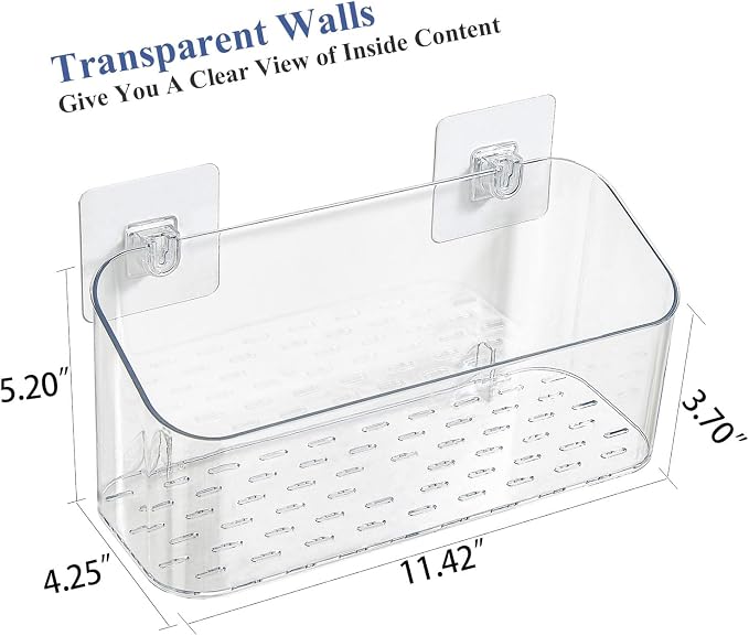 2 Pack Clear Bath Toy Storage Organizer for Baby & Toddler Shower | Large Quick-Drain Shower Caddy, Perforated Fast Draining Bath Toy Holder Storage Basket for Baby, Toddler and Kids Bathroom