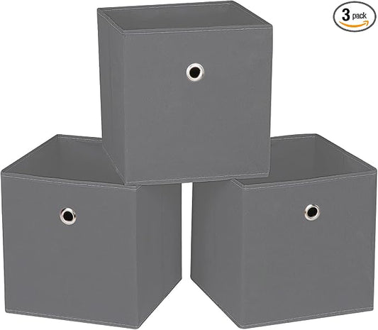 Fabric Cubes Storage Containers ,11 Inch Cloth Storage Cube Foldable Storage Bins Cubes Organizer Baskets with Dual Handles for Shelf Closet Set of 3,(Grey)
