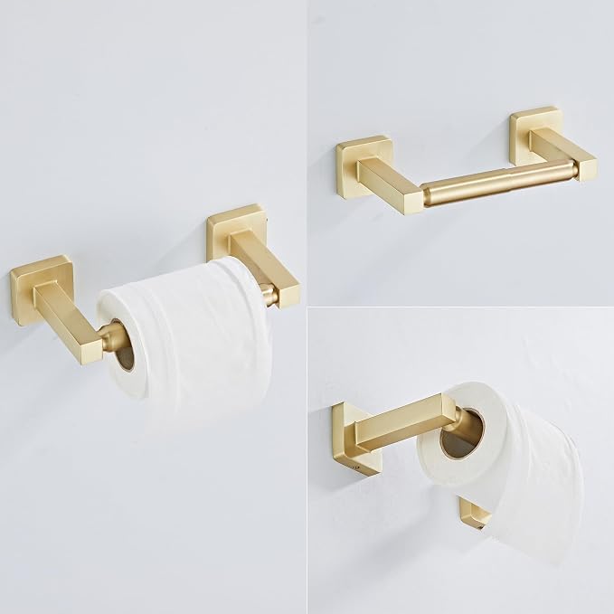 Brusehd Light Gold Bathroom Hardware Set 4 Pieces,Bathroom Accessories Set Stainless Steel Wall Mounted, Hand Towel Bar, Towel Ring, Robe Towel Hooks,Toilet Paper Holder,Towel Bar Set, 23.6 Inch…