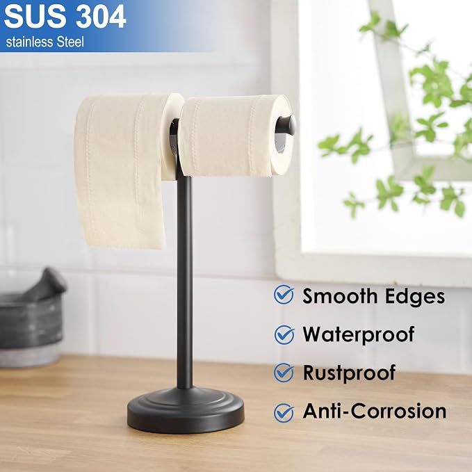 RUMOSE Matte Black Hand Towel Holder Stand Countertop Towel Rack | 13 Inch Bathroom Kitchen Vanity T-Shape Towel Stand Free Standing Stainless Steel Towel Bar Towel Ring