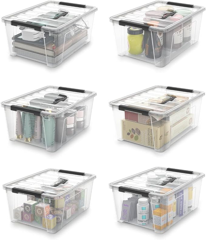 WYT Clear Storage Latch Bins, 6-Pack Storage Organizer Box with Handle and Lids, 5-Litre