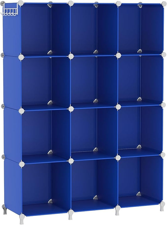 AWTATOS Cube Storage Organizer Closet Organizers 12 Cube Storage Shelves | Protable Closet for Kids DIY Stackable Cube Shelves Bookshelf Clothes Organizer for Bedroom, Home, Admiral Blue