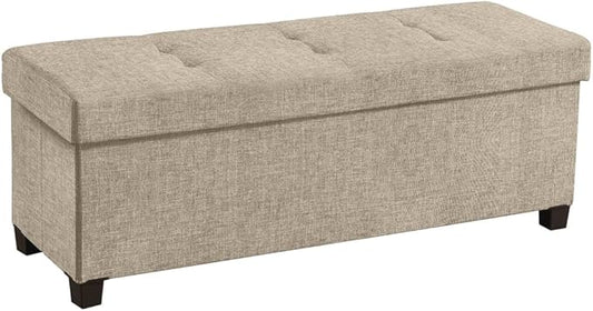 Ornavo Home 43" Large Storage Ottoman Bench with Legs, Taupe | Foot Rest Stool; Ottoman with Hidden Storage; Ideal for Bedroom, Living Room, Entryway or Home Office