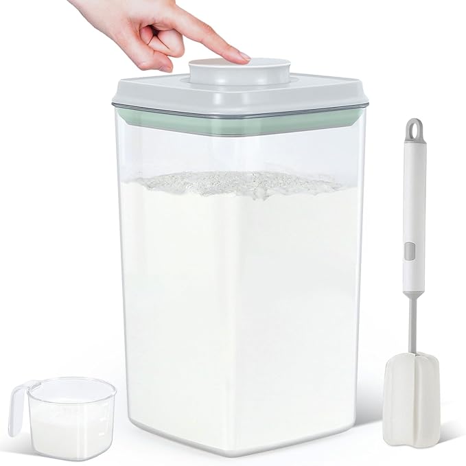 4.2 Qt Airtight Flour Rice Storage Container with Pop-up Lid Sugar Holder | Crystal-Clear BPA Free Plastic Spaghetti Containers, Tall and Slim Food Storage Bin for Kitchen Pantry Organization