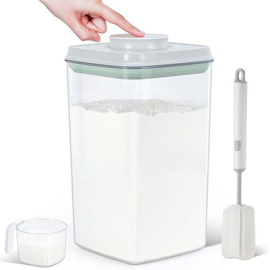 4.2 Qt Airtight Flour Rice Storage Container with Pop-up Lid Sugar Holder | Crystal-Clear BPA Free Plastic Spaghetti Containers, Tall and Slim Food Storage Bin for Kitchen Pantry Organization