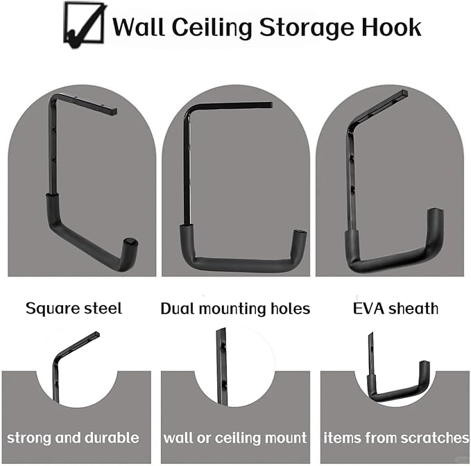 6pcs Overhead Garage Storage Rack, tility Ladder Hangers, Ceiling Mounted Garage Hooks for Lumber Bike Tools(9.45 x 12.6 Inch)