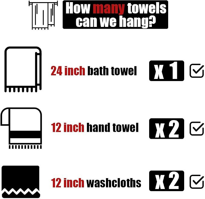 JQK Bath Towel Bar, 27 Inch 304 Stainless Steel Thicken 0.8mm Towel Rack Bathroom, Towel Holder Brushed Finished Wall Mount, Useable Length 24 Inch 2 Pack, TB110L24-BN-P2