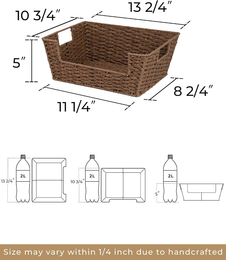 Storageworks Pantry Baskets For Shelves, Wicker Baskets, Brown Paper Rope