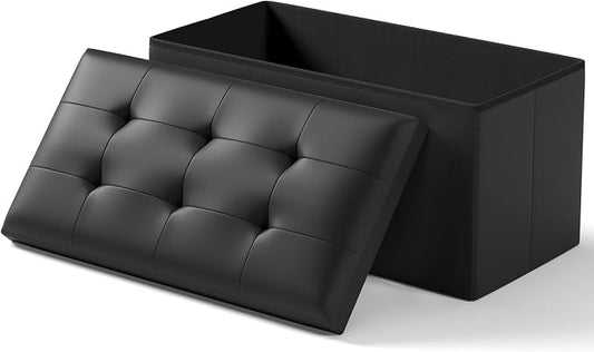 Folding Storage Ottoman Bench, Black, 30 Inches | Multi-Functional Ottoman Foot Rest, End of Bed Bench, Storage Chest, Living Room, Bedroom, Hallway, Entryway, 600 lb Capacity