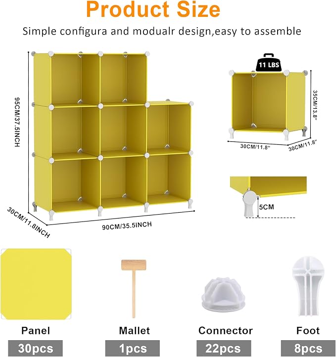 AWTATOS Cube Storage Organizer, 8 Cube Closet Organizers Stackable, Yellow | Portable Closet Storage Cube Shelves, DIY Plastic Bookshelf Clothes Organizer Shelving for Bedroom, Home Office