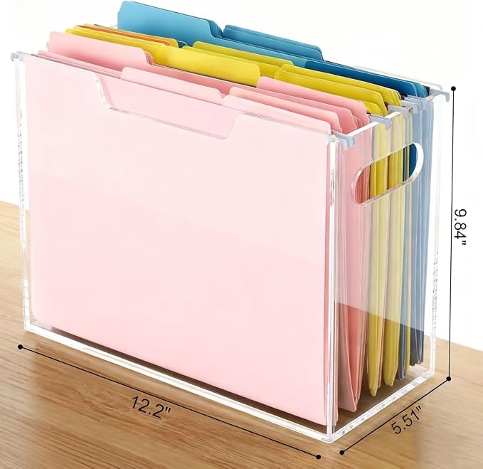 Acrylic File Organizer Box with Handles, Portable Letter Size Hanging File Folder Box, Desktop Filing Organizer for Home, Office - 1 Pack