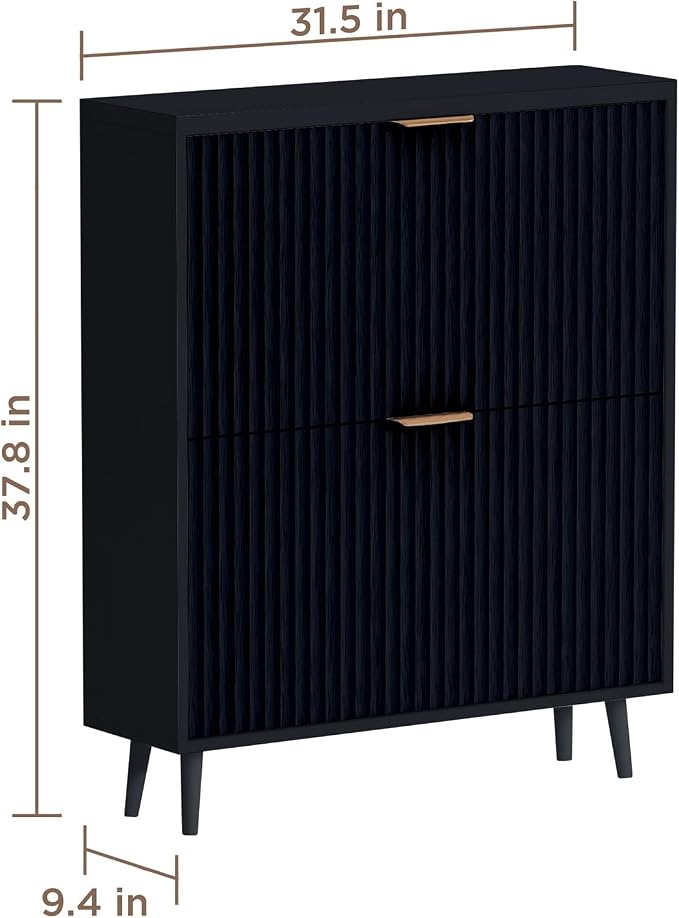 Shoe Cabinet Storage,Modern Freestanding Organizer with 2 Flip Drawers,Narrow Shoe Rack Cabinet for Entryway,Black