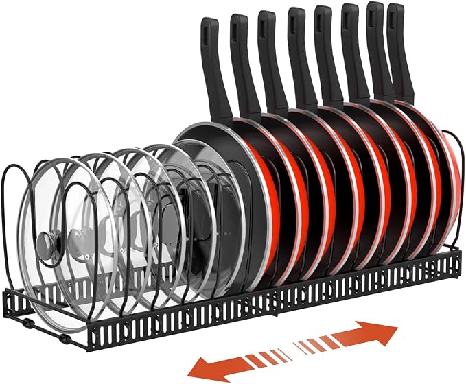 Housolution Pot and Pan Lid Organizer Holder Storage Rack, Black | 12"-23" Expandable, 14 Adjustable Dividers, Sturdy Metal Construction, Easy Assembly
