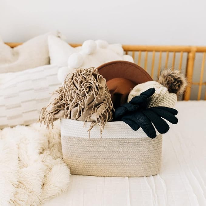 OrganiHaus Cotton Rope Basket for Shelf Storage, 15x9x10 | Handwoven; a toy bin and organizer for towels, books, or blankets; fits nursery, playroom, or bedroom decor