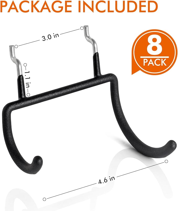 Utility Heavy Duty Pegboard Hooks, 8Pack Peg Board Power Tool Drill Holders | Fit 1/8" 1/4" Peg Holes, Double Arm Peg Board Bracket, Rubber Coated, Large Tool Organizer for Garage Workshop Shed Craftroom