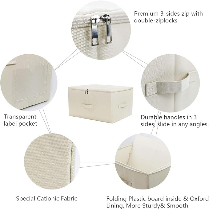 3-Pack Collapsible & Stackable Rigid Storage Organizer Bins for Clothes | 17.6×13.6×9.7",cabinets, shelves, attics, atop closets organizer,fold easily,Durable & Breathable Material,strength longevity