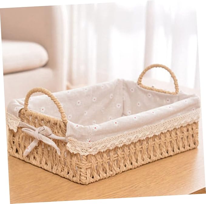 PRETYZOOM Hand-Woven Storage Basket Iron Frame Decorative Organizer for Snacks and Miscellaneous Items Portable Woven Bin for Home and Garden